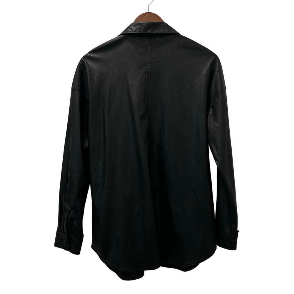 Max Studio Faux Leather Button Down Shirt Black Edgy Streetwear Women’s Medium - Picture 7 of 15